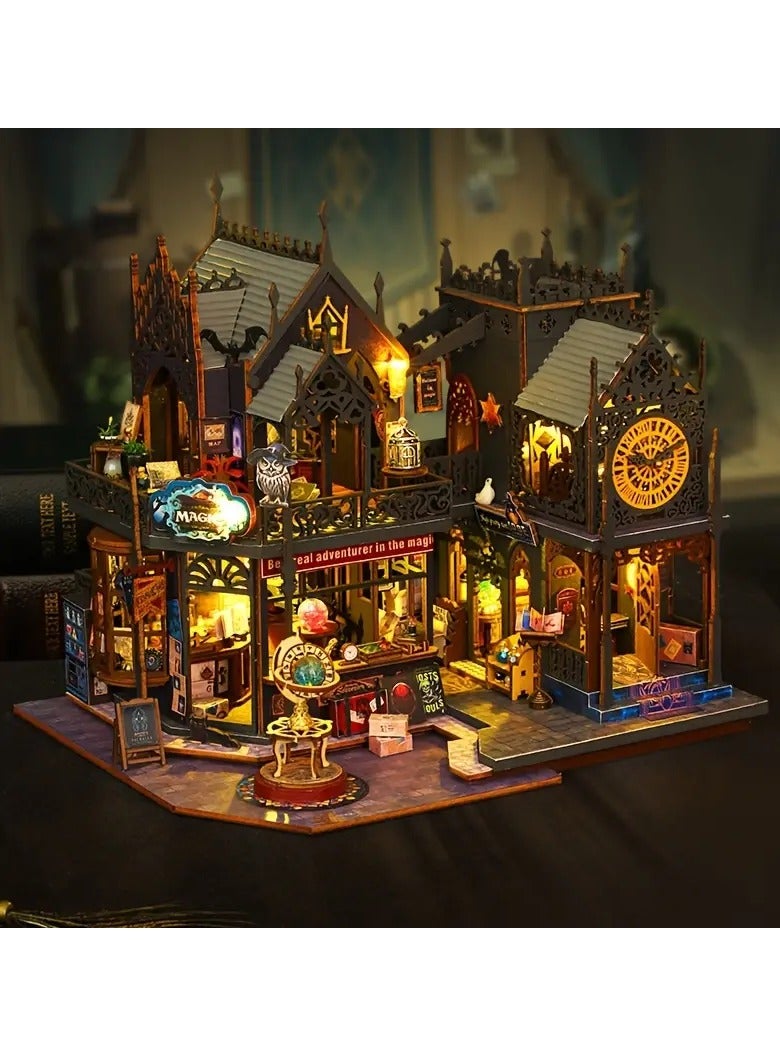 مجموعة نماذج متجر سحري ساحرة ديي-منزل مصغر خشبي مصنوع يدويًا مع تصميم خمر-أحجية ثلاثية الأبعاد الإبداعية للهواة والهدايا (البطاريات والغراء غير متضمنة) - Image 3